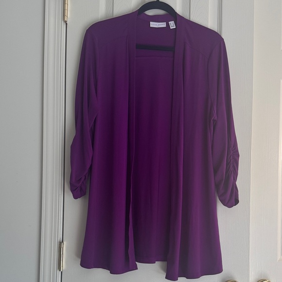 Susan Graver Sweaters - Susan Graver Liquid Knit 3/4 Sleeve Cardigan - Deep Purple - L